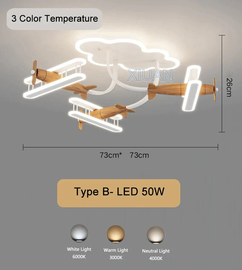 DecorBites™ Cartoon Plane Chandelier Light Kids Room Ceiling Lamp Remote Control