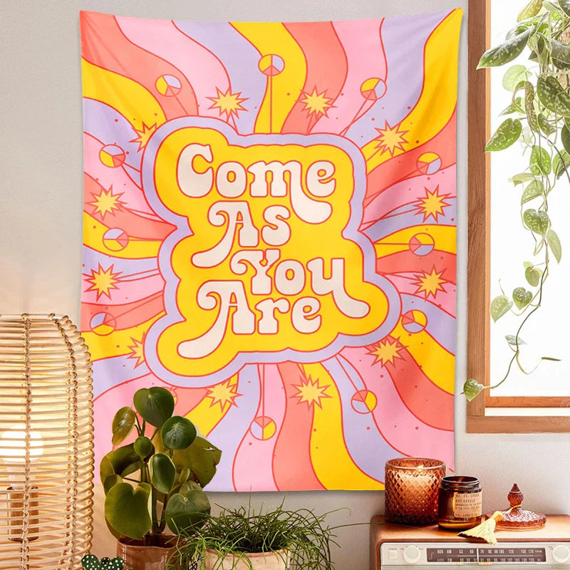 Decobites Retro Sun Rainbow Tapestry | Inspirational Psychedelic Wall Art for Vintage Home Décor