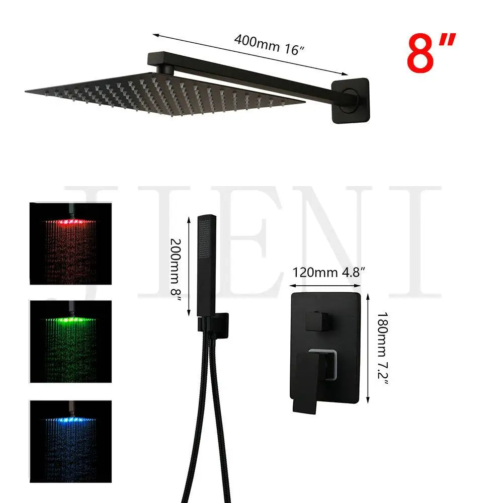 DecorBites™ Black Bathroom Shower Faucet Set with Ceiling Mount LED Shower Head Mixer Tap