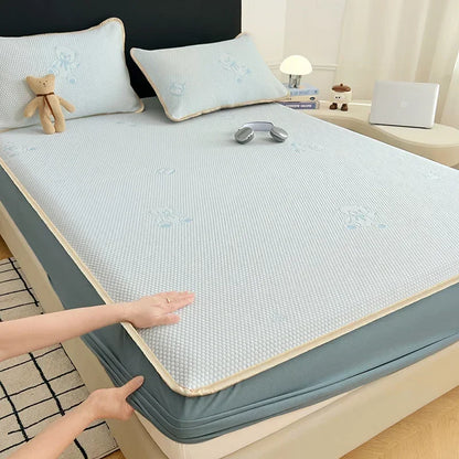 DecorBites™ Little Bear Jacquard Cooling Mat: Soft, Breathable, & Durable Bed Cover