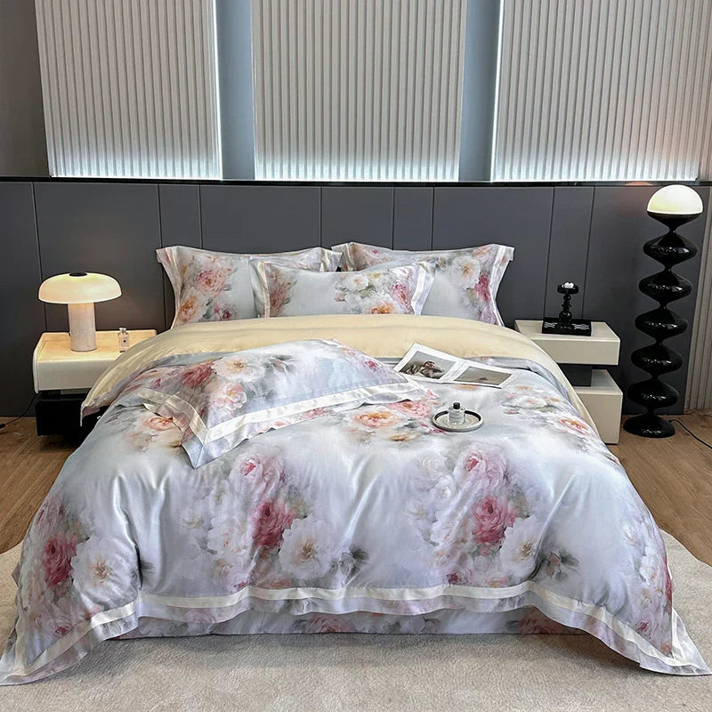 Decobites Flower Digital Print Duvet Cover Set Soft Silky Cool Bedding