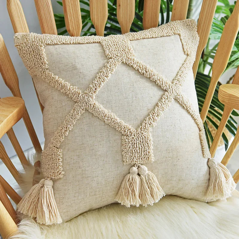 DecorBites™ Lace Tassel Cushion Tufted Sofa Pillowcase for Office Chair Pad