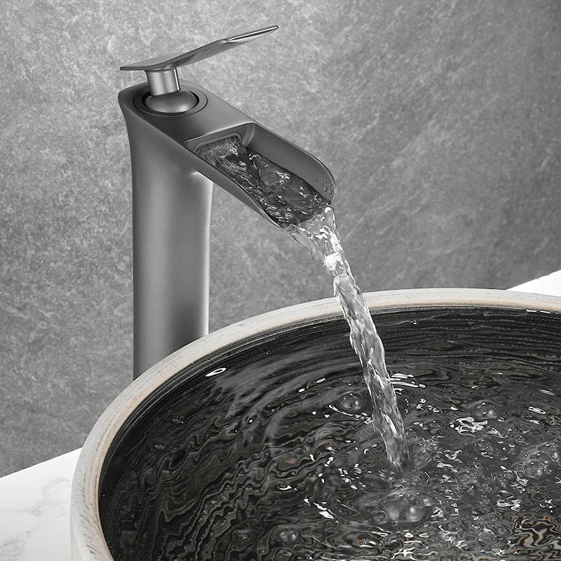 DecorBites™ Grey Waterfall Brass Basin Faucet - Hot Cold Mixer Tap for Bathroom Sink
