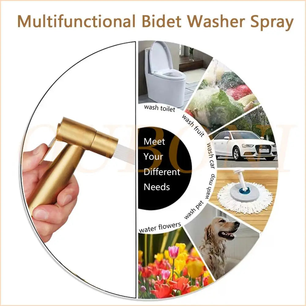 DecorBites™ Brushed Gold Bidet Faucet Hand Spray Wall Mounted Dual Water Way Mixer