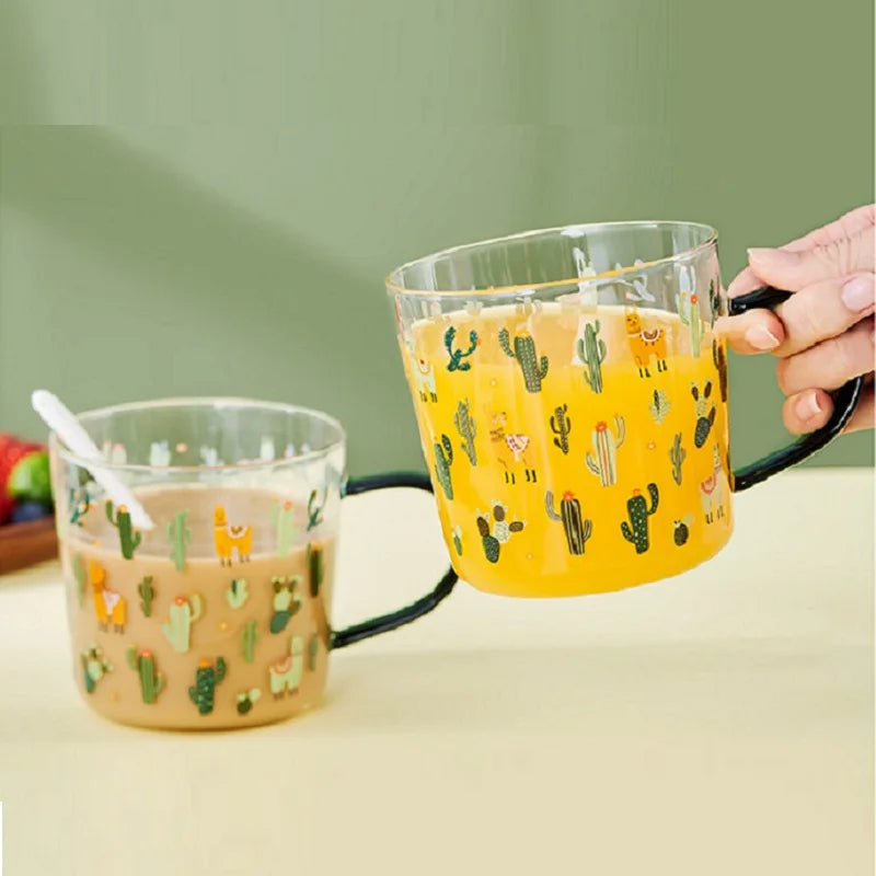 DecorBites™ Cactus Glass Tea Milk Cups With Scale - Coffee Mug Tumbler Water Cups