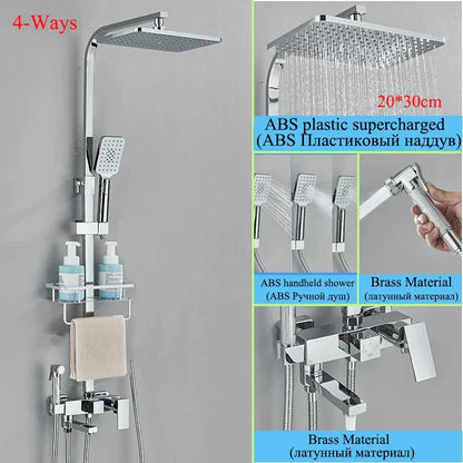 Juego de grifería para ducha DecorBites™ de latón negro con caño giratorio para bañera y columna de ducha tipo lluvia