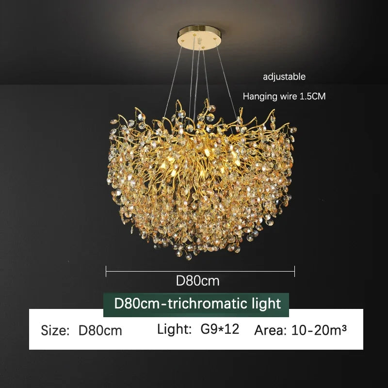 DecorBites™ Golden Dendrite Crystal LED Ceiling Chandelier - Luxe Living Room Lighting