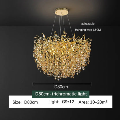 DecorBites™ Golden Dendrite Crystal LED Ceiling Chandelier - Luxe Living Room Lighting