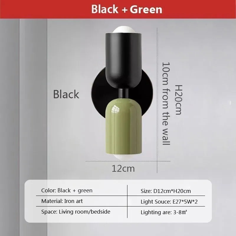 DecorBites™ مصباح حائط LED كريمي برأسين من الماكارون باللون الأسود للديكور المنزلي