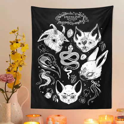 Tarot Cat Tapestry Wall Hanging for Witchy Vibes & Mystical Decor by Decobites