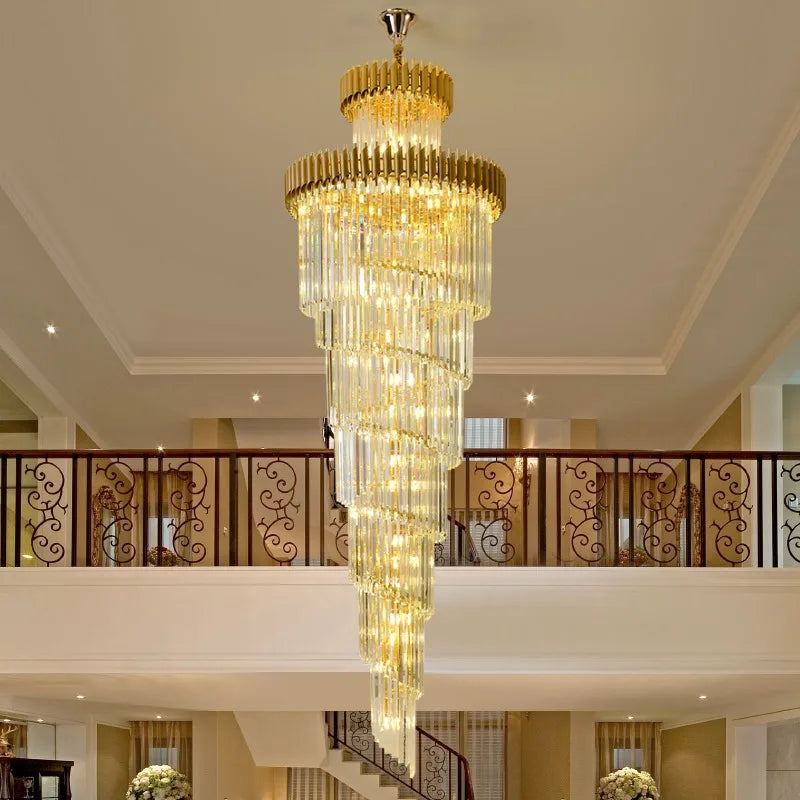 DecorBites™ Gold Black Crystal Chandelier Staircase Lights 3m Long Luxury Villa Lighting