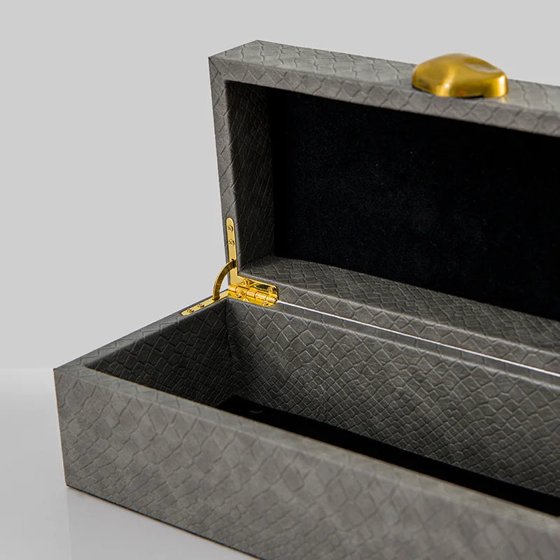 DecorBites™ Golden Stone Handle Leather Jewelry Box: Elegant Desktop Storage Container for Home Decor