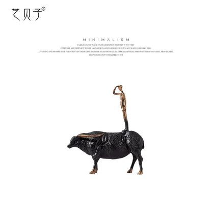 DecorBites™ Abstract Black Yak Golden Cow Sculpture Decorative Metal Figurine