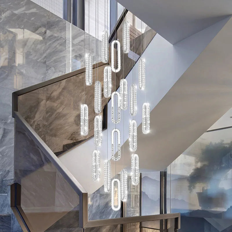 DecorBites™ Crystal LED Chandelier: Modern Luxury Long Lighting Fixtures for Living Room Staircase