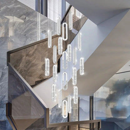 DecorBites™ Crystal LED Chandelier: Modern Luxury Long Lighting Fixtures for Living Room Staircase