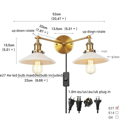 Aplique de pared DecorBites™ de cristal con 2 luces y interruptor de cadena para dormitorio y baño.
