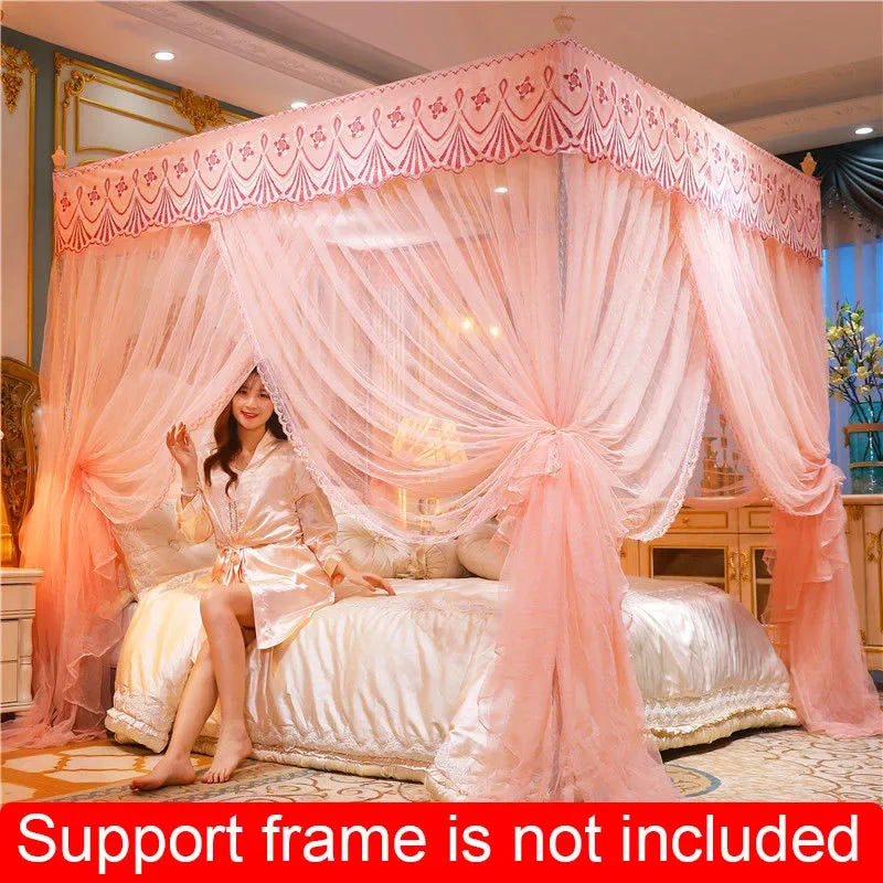 Decobites Lace Pleated Bed Net Canopy for Queen Size Double Bed