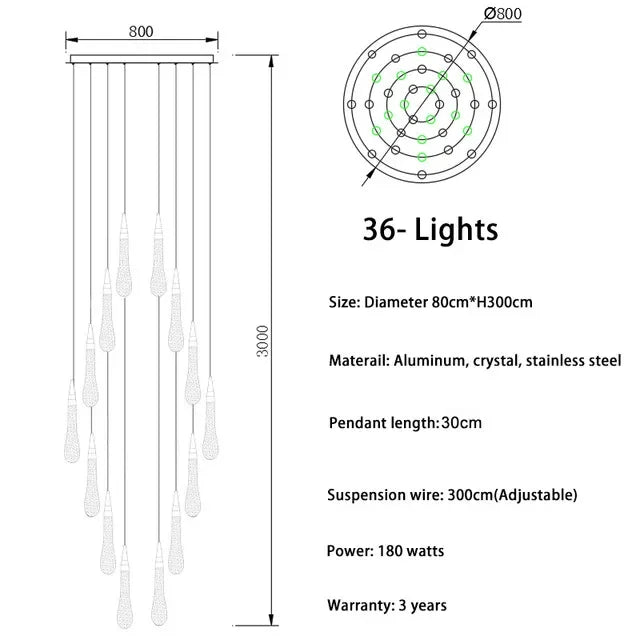 DecorBites™ Crystal LED Chandelier: Modern Art Pendant Light for Restaurant, Bar, Staircase & Loft