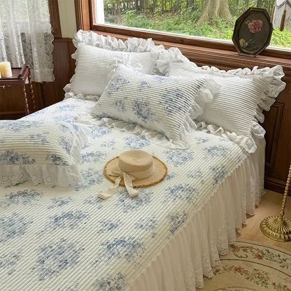 Decobites Lace Ruffles Bed Skirt Set with Pillowcases for 1.2-2M Beds