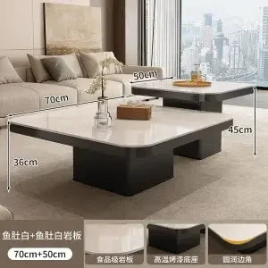 DecorBites™ Living Room Coffee Table Set Rock Square Modern Minimalist Black Combination.