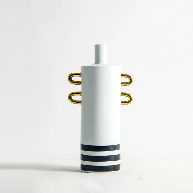 DecorBites™ Black and White Dots Geometric Ceramic Vase: Home Decoration Handicraft Ornament