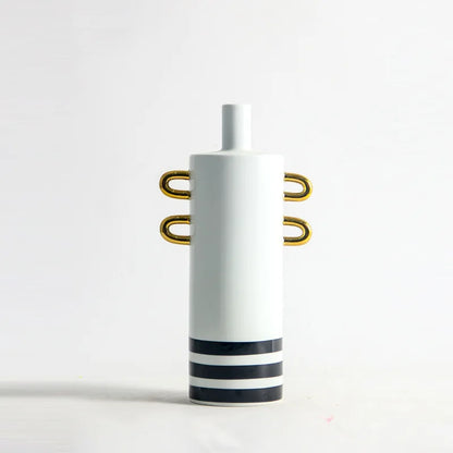 DecorBites™ Black and White Dots Geometric Ceramic Vase: Home Decoration Handicraft Ornament