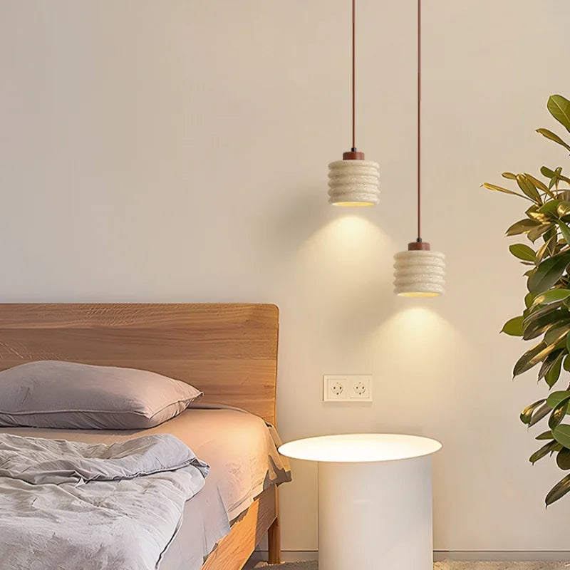 DecorBites™ LED Pendant Lamp Yellow Travertine Wood Nordic Minimalism Hanging Light