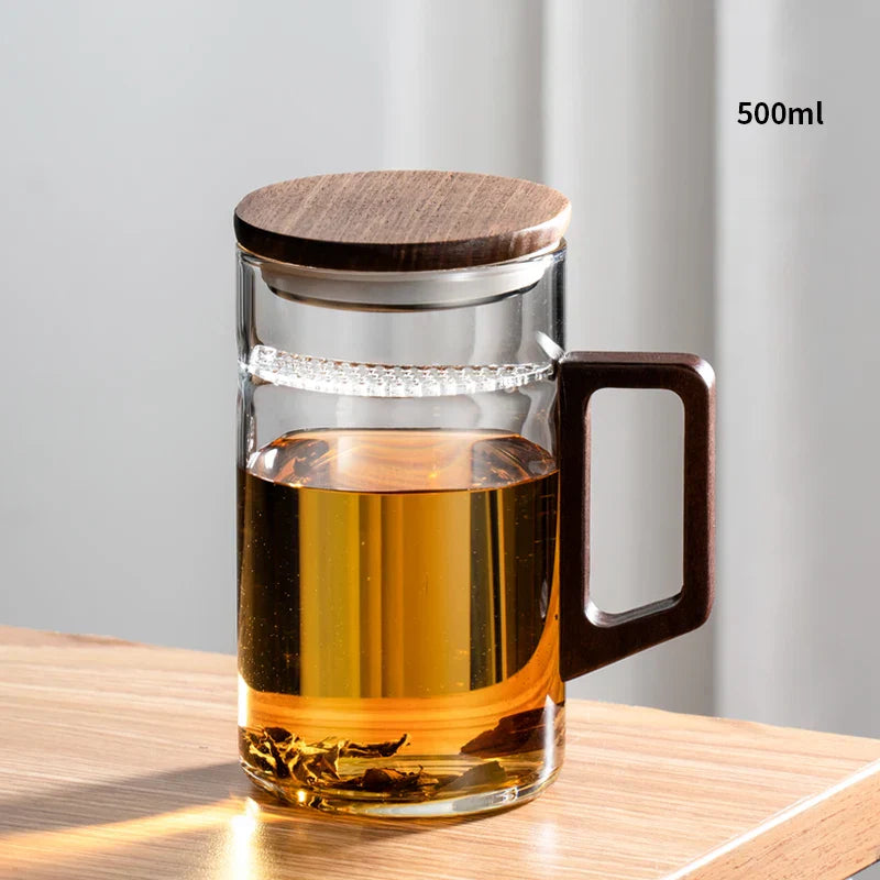 Juego de Tazas de Té de Vidrio Decorbites™ con Asa de Madera y Filtro Lunar