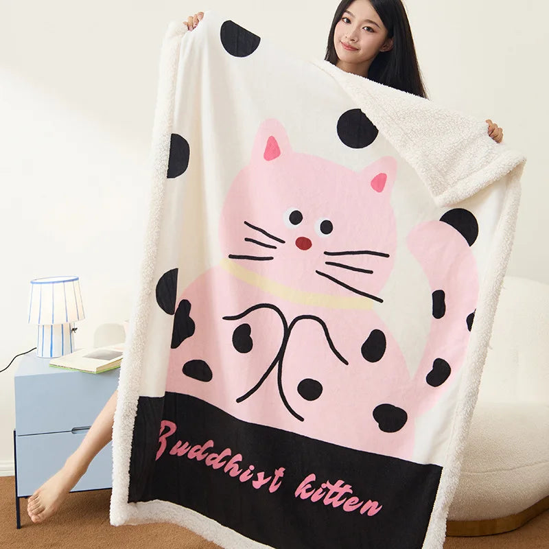 DecorBites™ Lamb Fleece Cute Printed Blanket: Soft & Warm Double-Sided Throw Blanket