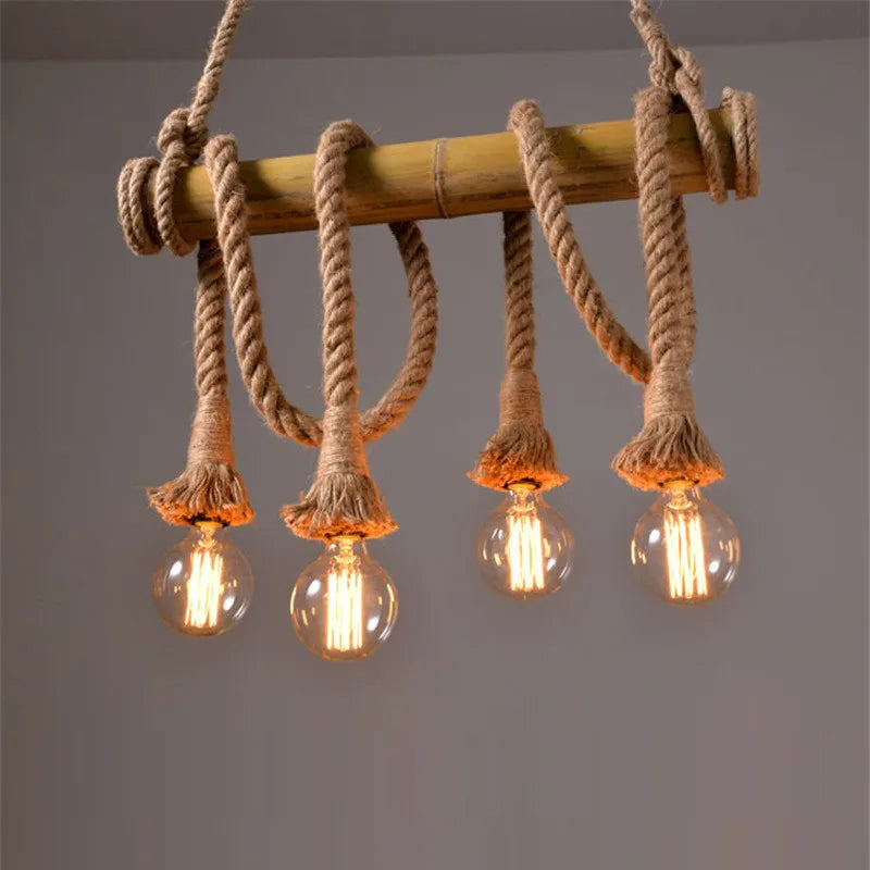 DecorBites™ Bamboo Hemp Rope Pendant Lights | Retro Restaurant Bar Decor Hanging Lamps