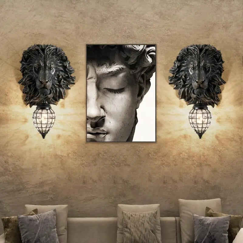 DecorBites™ Lion Head Resin Wall Lamp: European Style Living Room Light for Home Décor
