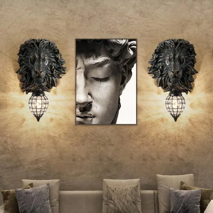 DecorBites™ Lion Head Resin Wall Lamp: European Style Living Room Light for Home Décor