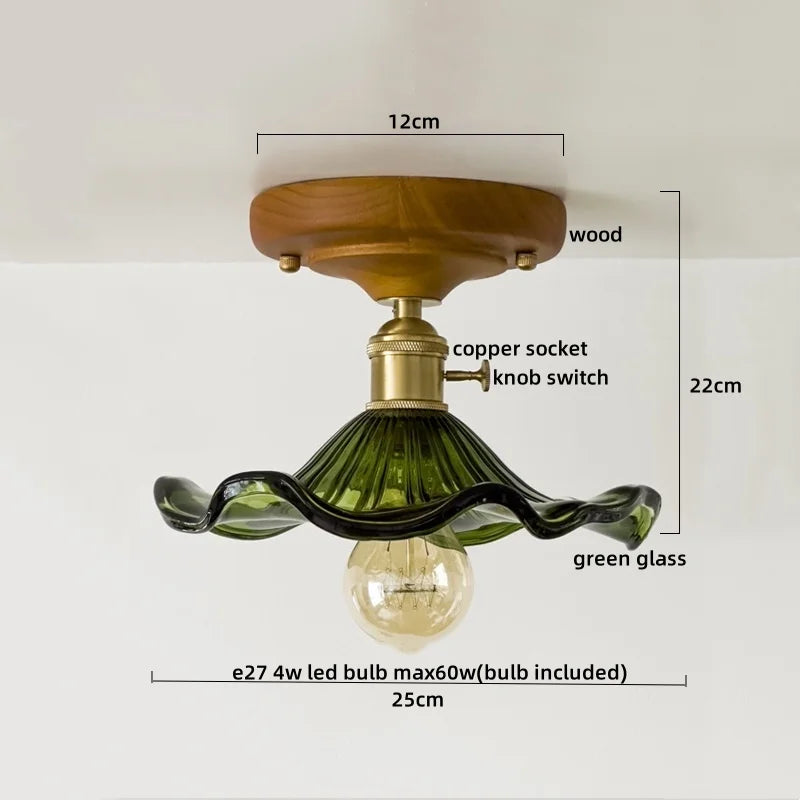 Decorbites™ Grüne Glas LED Deckenleuchte Nordisch Holz Kupfer Deckenlichter