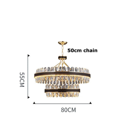 DecorBites™ Black Gold Round LED Crystal Chandelier for Living Room - Modern Suspension Luminaire