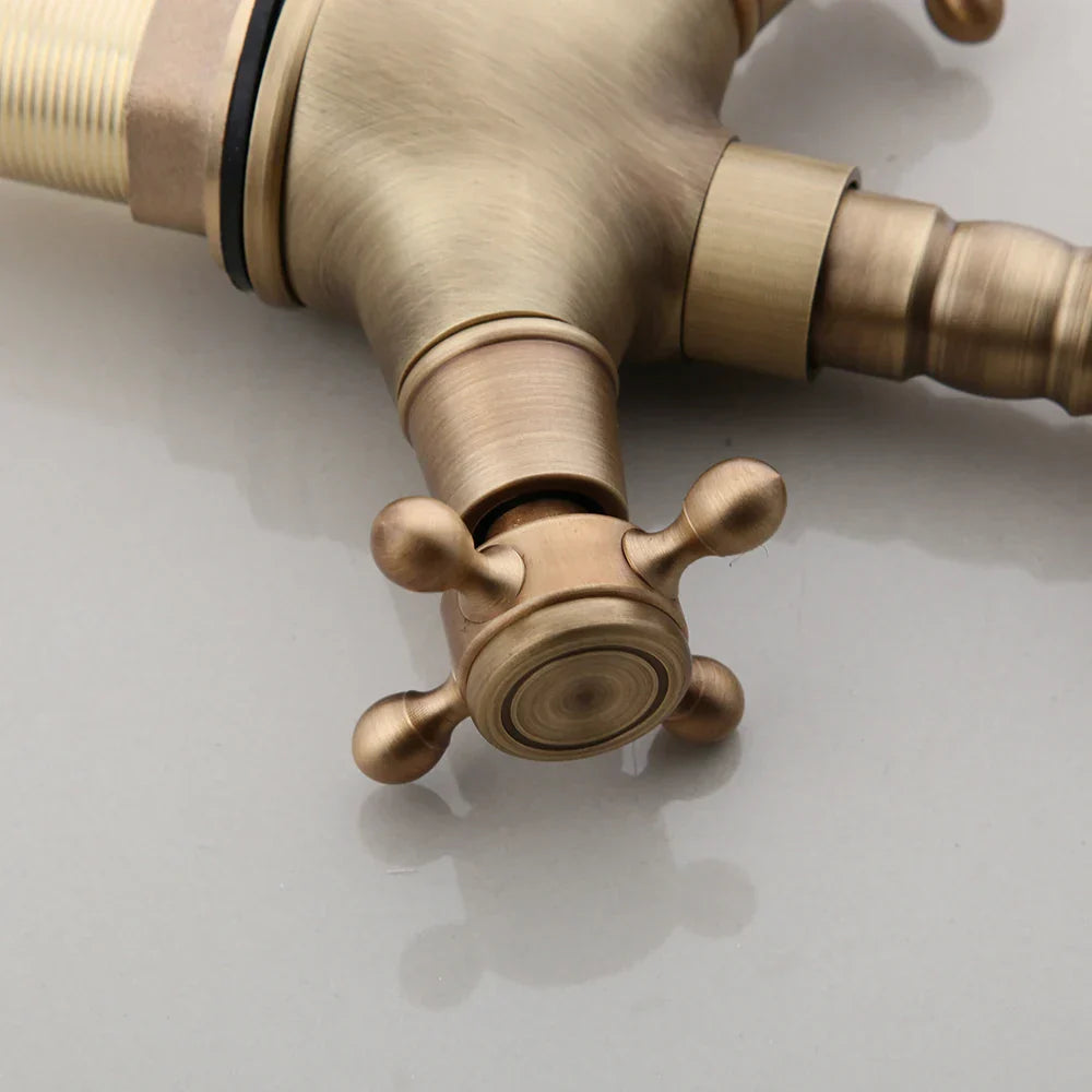 DecorBites™ Antique Brass Kitchen Bathroom Faucet Swivel Mixer Tap Dual Handles Deck Mount