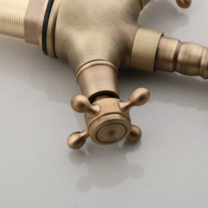 DecorBites™ Antique Brass Kitchen Bathroom Faucet Swivel Mixer Tap Dual Handles Deck Mount