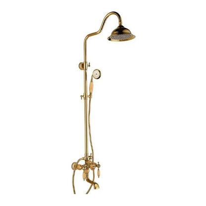 DecorBites™ Golden Brass & Jade Bath Shower Set - Wall Mounted Rainfall & Hand shower