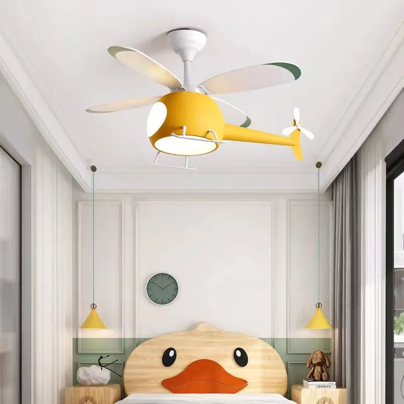 Decorbites™ Ventilador de Techo en Forma de Helicóptero con Lámparas de Araña: Decoración Creativa Nórdica para la Habitación de Niños