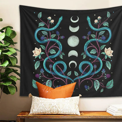 Decobites Serpent Moon Phase Tapestry: Aesthetic Psychedelic Wall Hanging for Home Decor