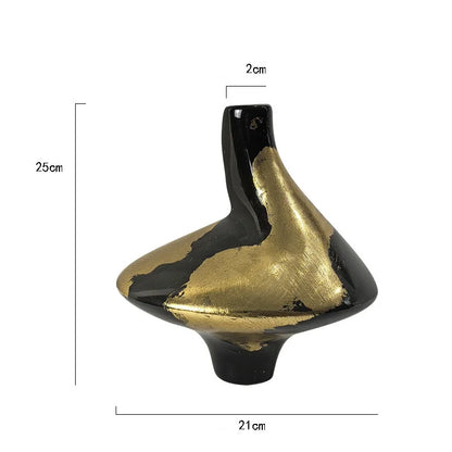 مزهرية خزفية من ديكوربايتس™ بنقشة ورق ذهبي - أصيص زهور مصنوع يدويًا لتزيين المنزل