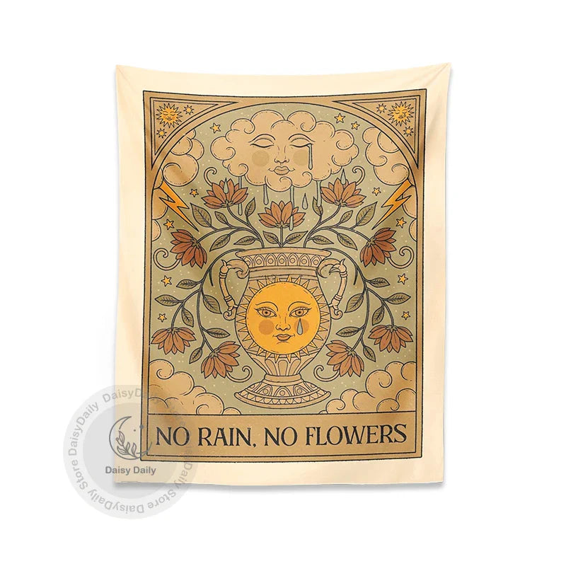 Decobites Sunflower Tapestry No Rain No Flowers Tarot Psychedelic Vase Wall Hanging