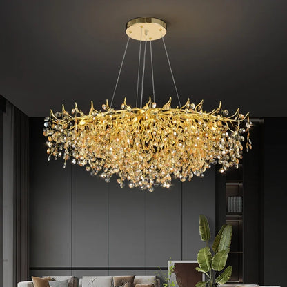 DecorBites™ Golden Dendrite Crystal LED Ceiling Chandelier - Luxe Living Room Lighting