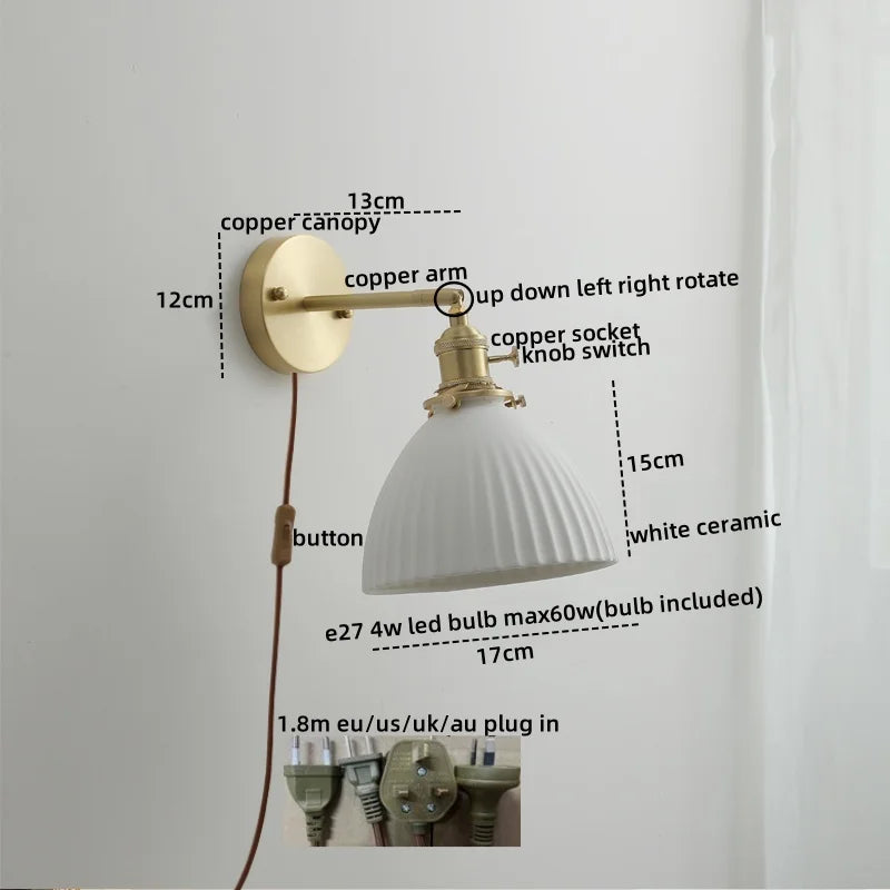 DecorBites™ Ceramic LED Wall Light with Pull Chain Switch for Bedroom Bathroom Living Room