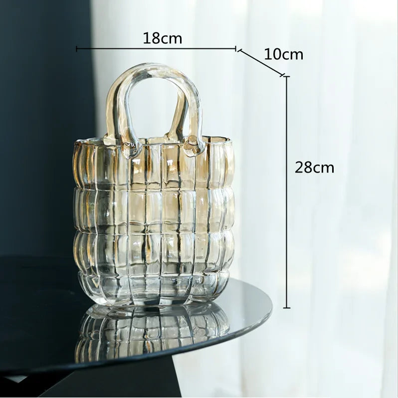 DecorBites™ Clear Glass Vase Terrarium Handbag for Living Room Decoration