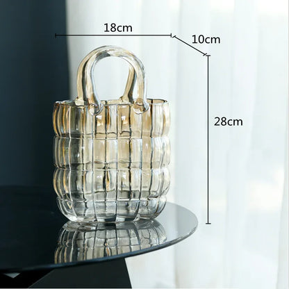 DecorBites™ Clear Glass Vase Terrarium Handbag for Living Room Decoration