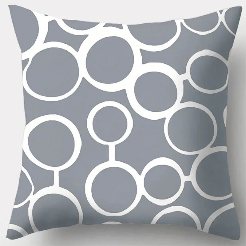 DecorBites™ Grey Geometry Leaves Floral Stripes Plaids Print Lumbar Pillow Case