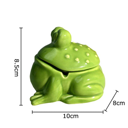 DecorBites™ Frog Ceramic Ashtray with Lid - Windproof Smoking Accessory
