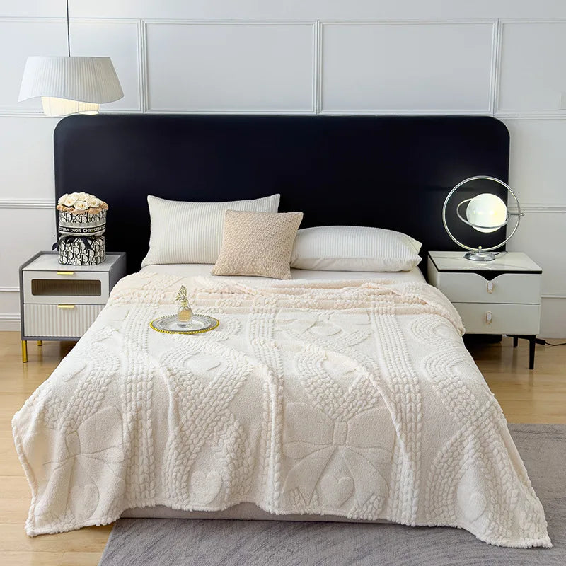 DecorBites™ Jacquard Coral Velvet Sofa Cover Blanket | Soft & Warm for Spring/Autumn