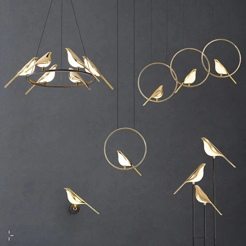DecorBites™ Gold Magpie Bird LED Ceiling Chandelier for Dining Room Decor