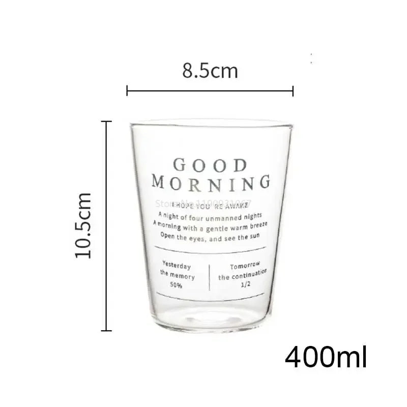 DecorBites™ Glass Breakfast Cup Gold Letter Print for Coffee Milk Juice Tea Home Office